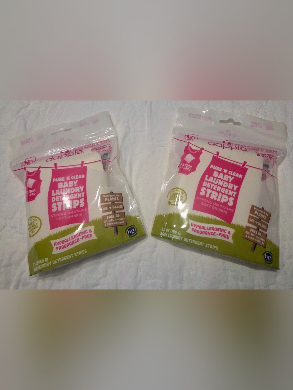 2-Pack NEW Dapple Pure 'N Clean Baby Laundry Detergent Strips (64 Loads Total)